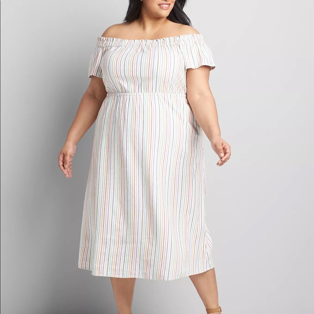 Lane Bryant pastel stripe off the shoulder dress